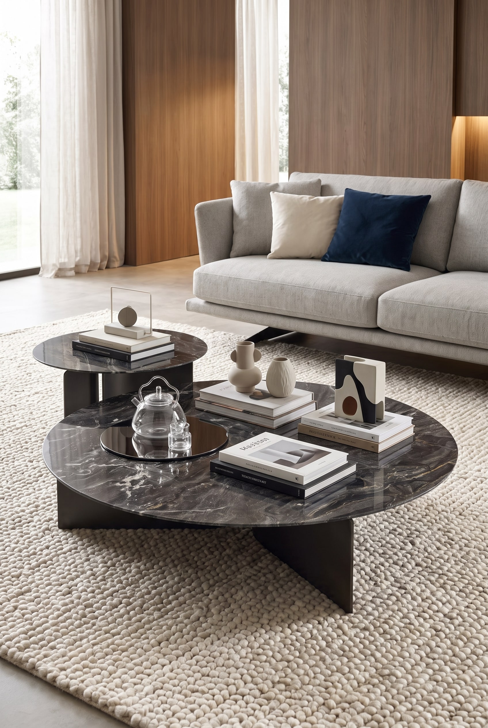 Organischer Marmor-Couchtisch Wave als Wohnzimmer-Duo Organischer Marmor-Couchtisch Wave als Wohnzimmer-Duo