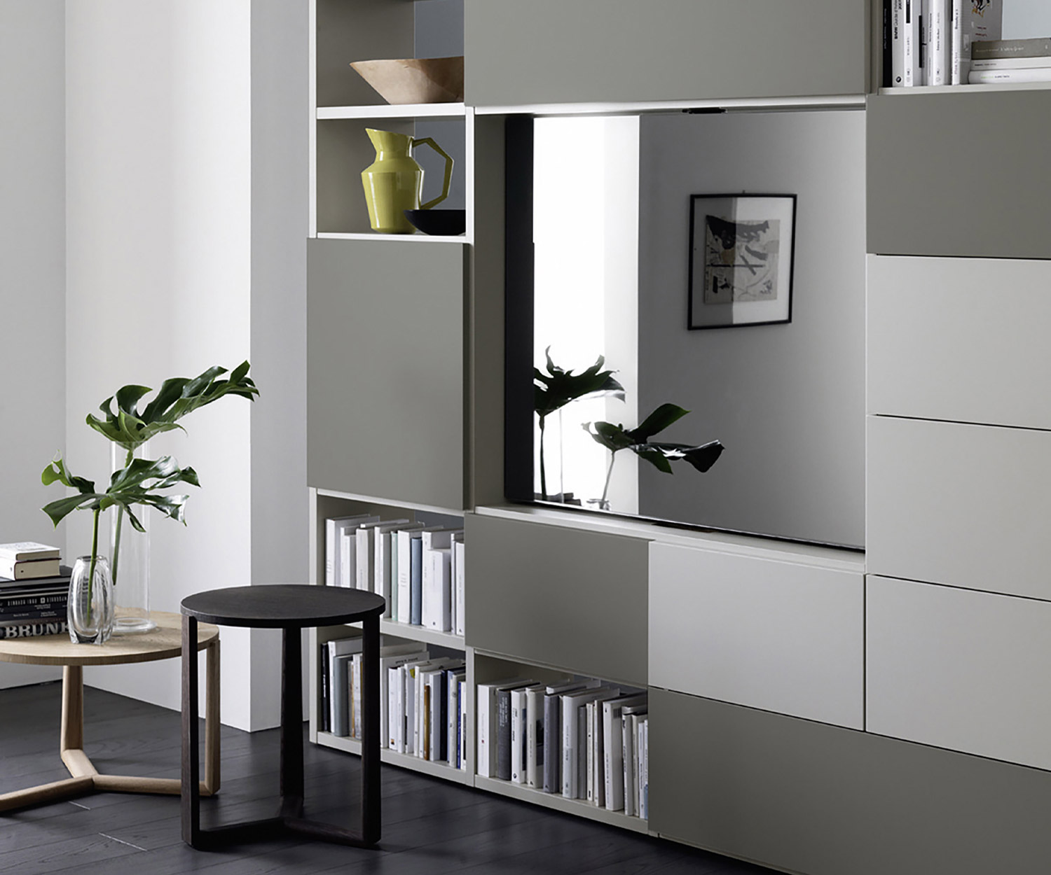 Exclusieve Livitalia Boekenplank met draaibaar TV-paneel C90 Exclusieve Livitalia Boekenplank met draaibaar TV-paneel C90