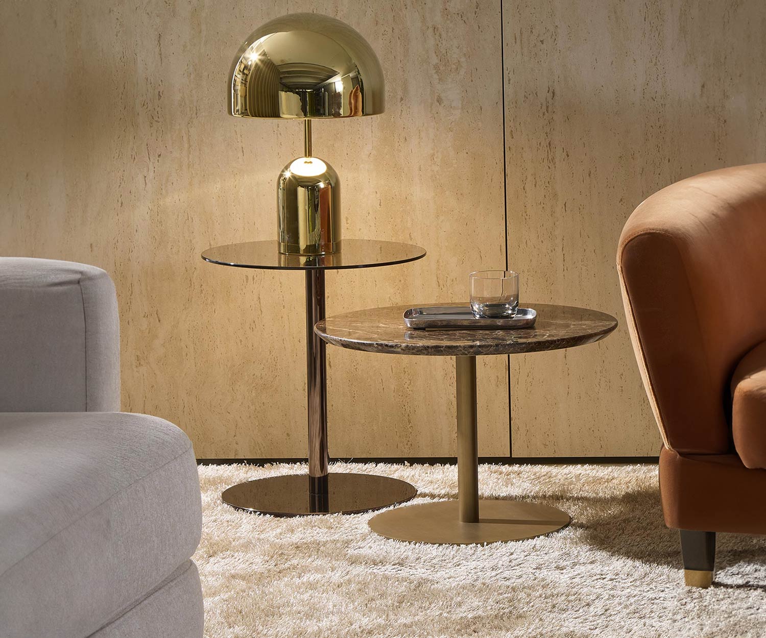 Exclusieve Marelli Design bijzettafel Break glazen tafelblad brons transparant Exclusieve Marelli Design bijzettafel Break glazen tafelblad brons transparant