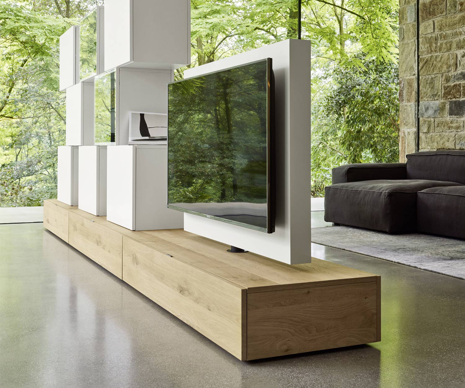 Exclusief Livitalia Roto Design Lowboard kamerscherm met draaibaar TV-paneel