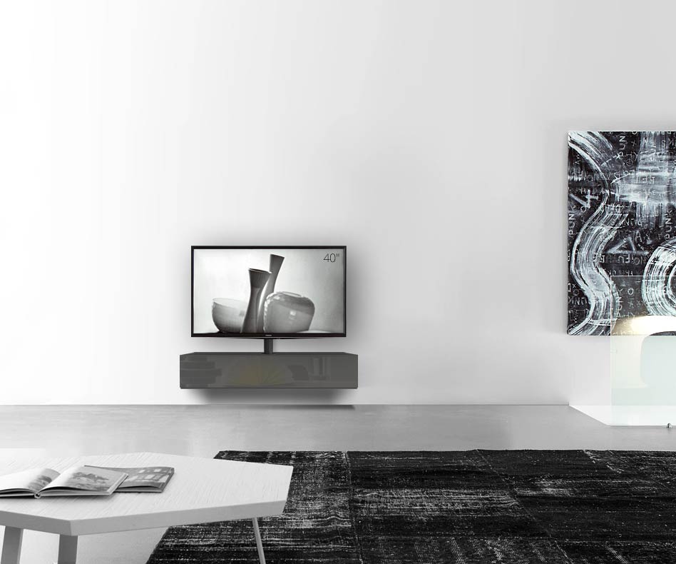 Design lowboard configurator met TV-bevestiging wandbreedte 120 24 45 midden glanzend donkergrijs Design lowboard configurator met TV-bevestiging wandbreedte 120 24 45 midden glanzend donkergrijs