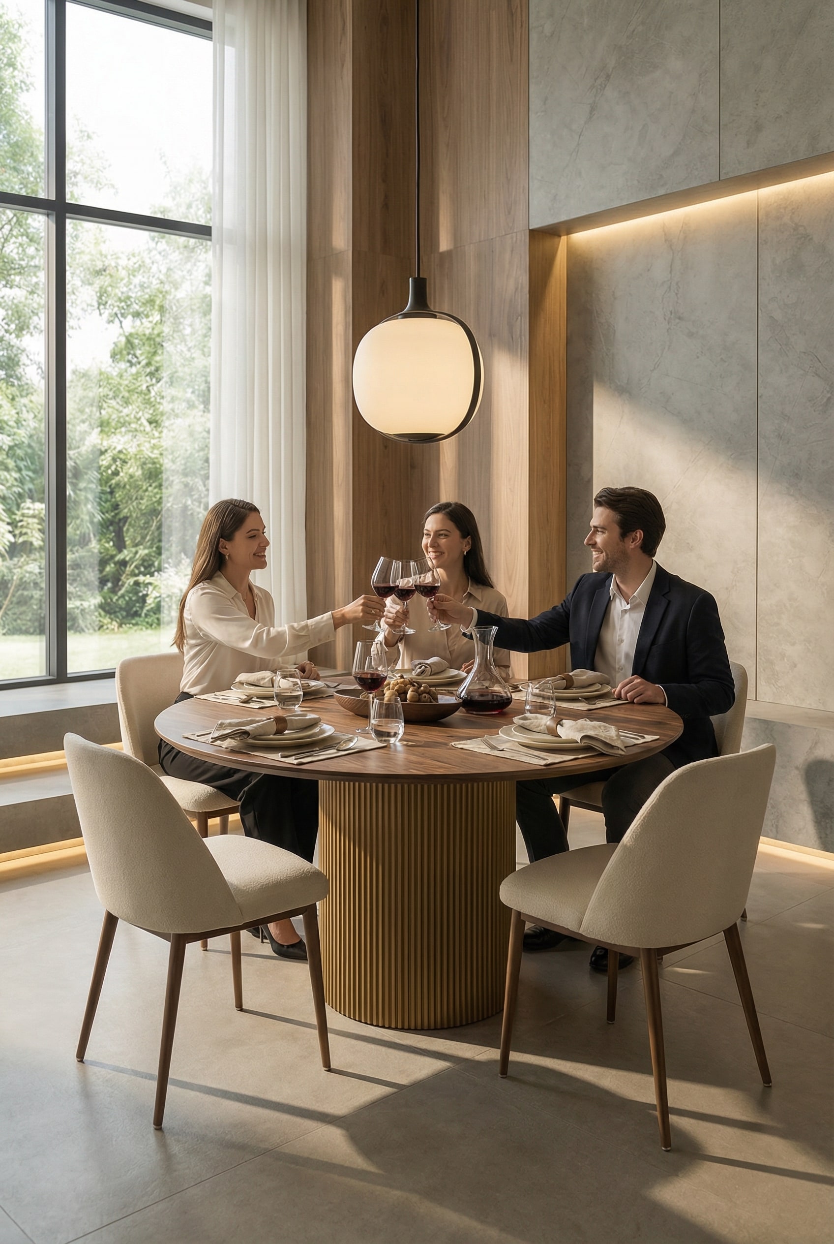 Ronde eettafel al2 dakry br 001 met opvallende geribbelde sokkel