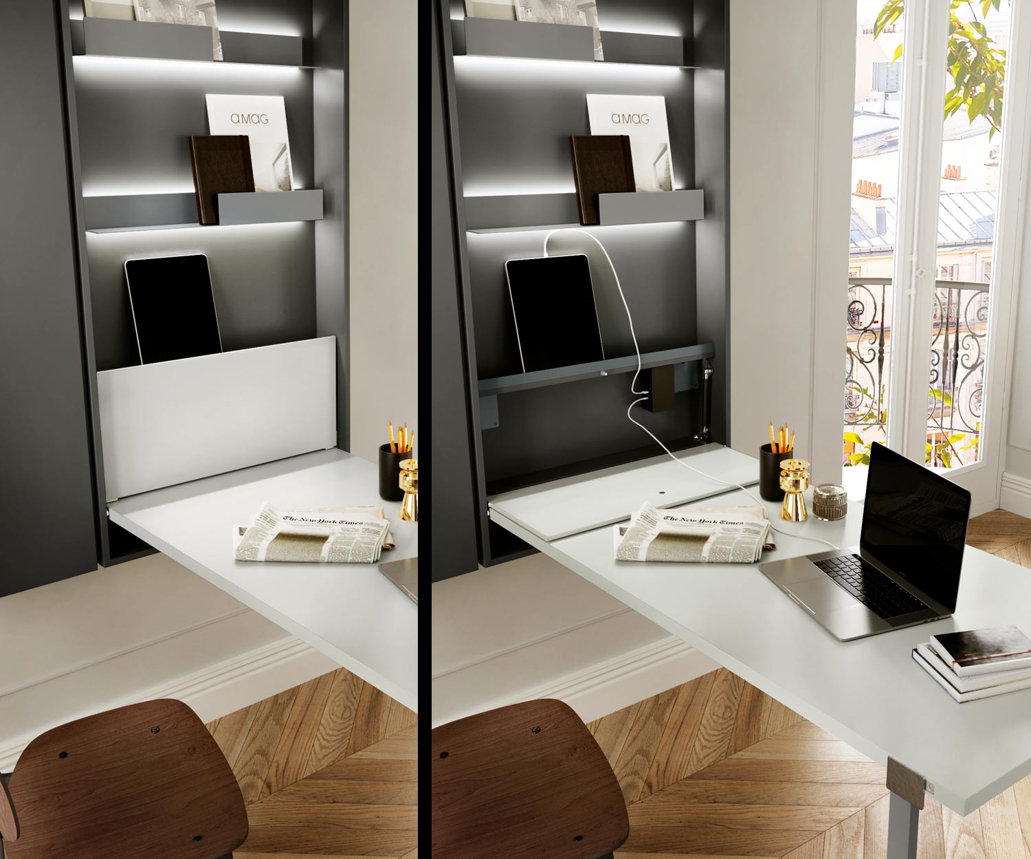 Design wandkast met vaste ruimte opklapbare wandtafel Design wandkast met vaste ruimte opklapbare wandtafel