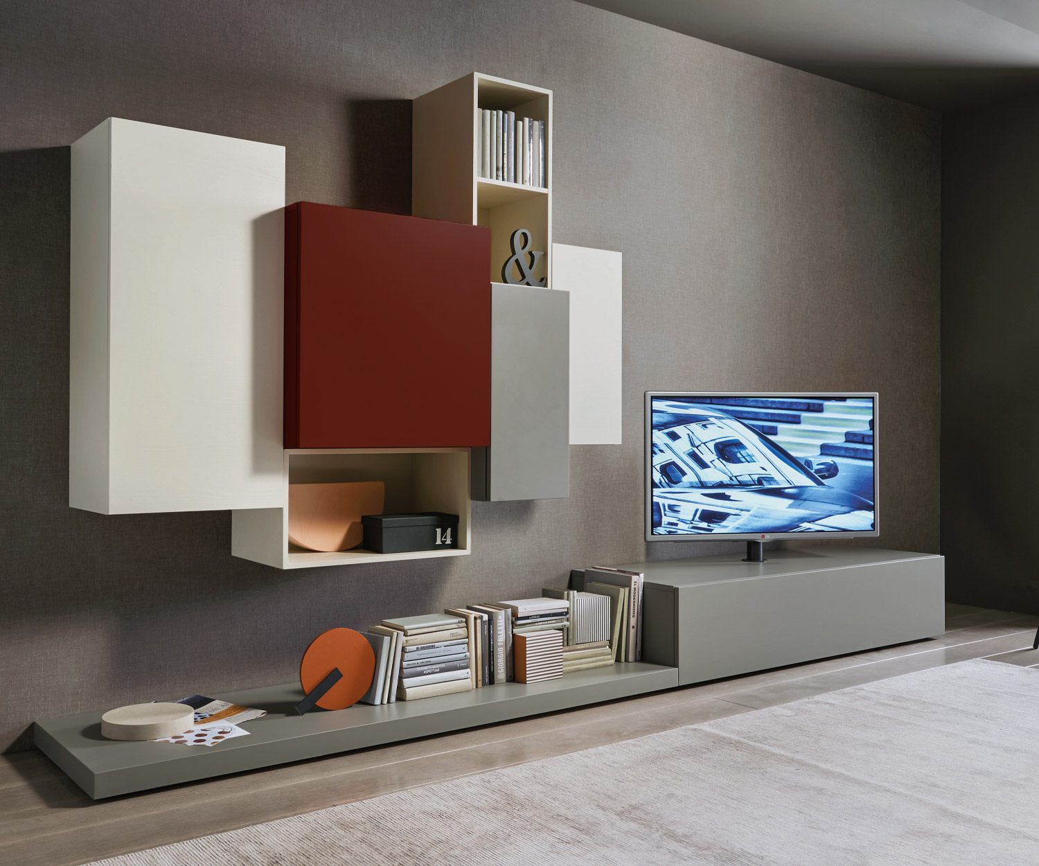 Exclusief Livitalia Design wandmeubel C49 met TV-kolombevestiging