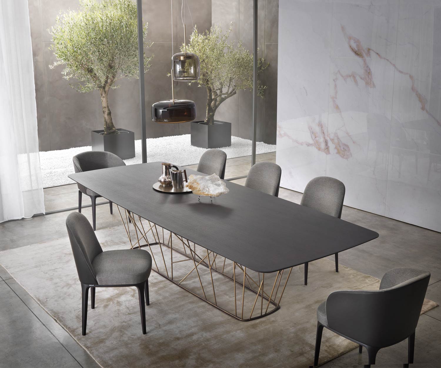 Luxe Twig conferentie eettafel van Marelli met Carrara blad Luxe Twig conferentie eettafel van Marelli met Carrara blad