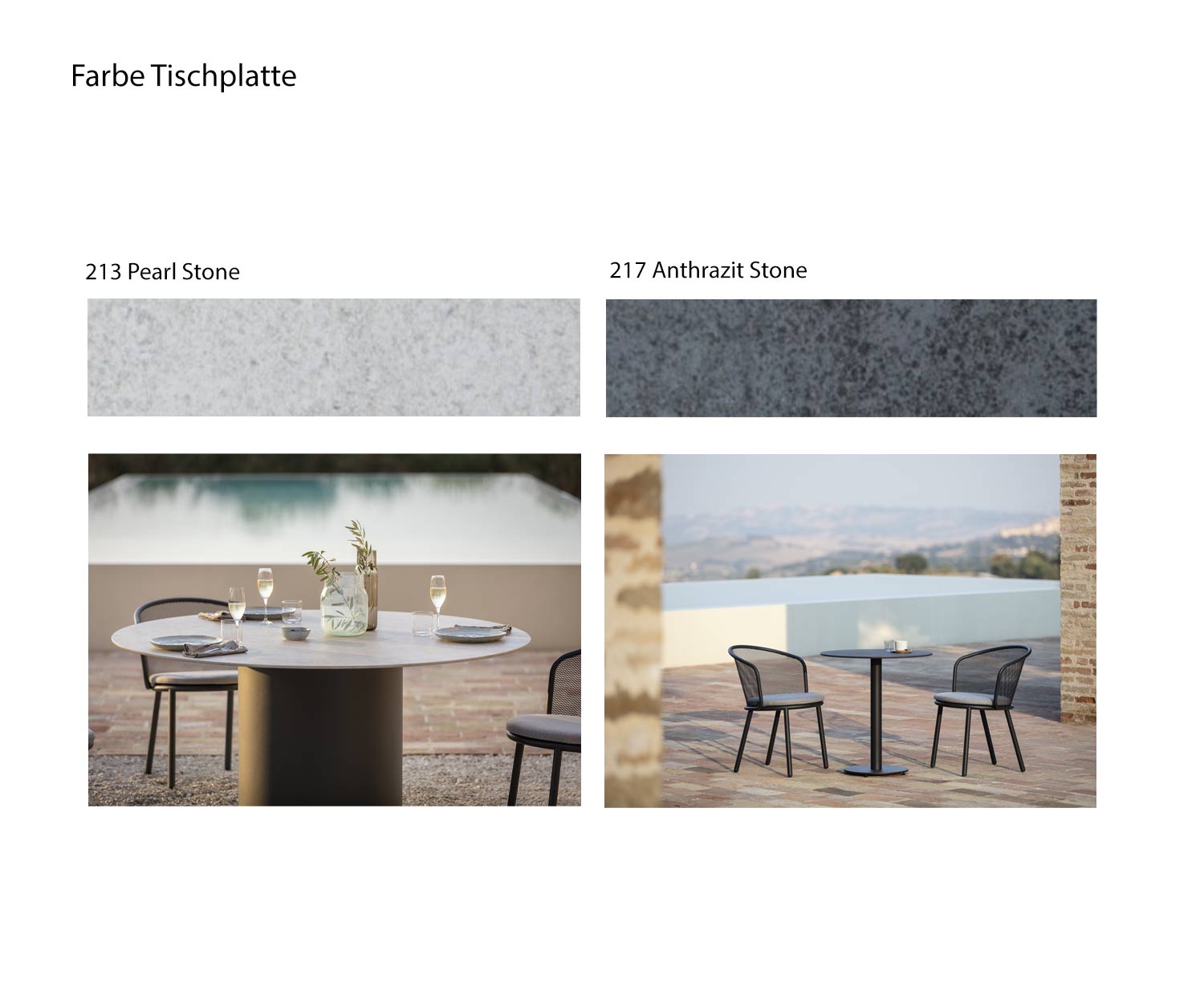 Kleur keramisch tafelblad design eettafel Branta stone wit antraciet