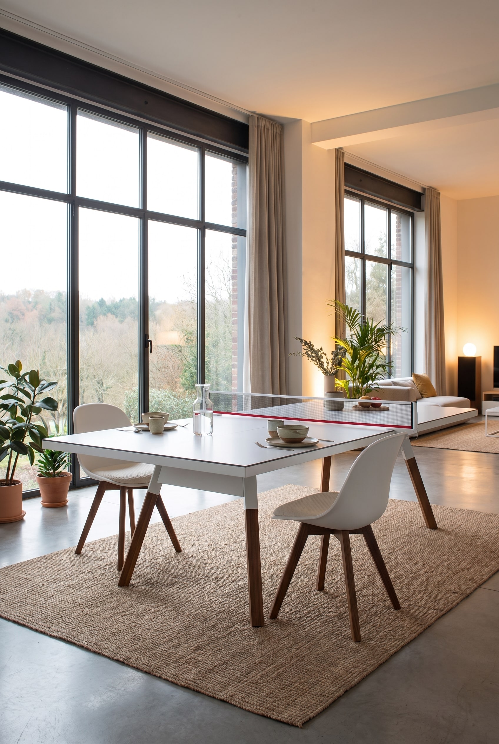 Modernes Loft Esszimmer mit Tischtennisplatte als Esstisch Modernes Loft Esszimmer mit Tischtennisplatte als Esstisch