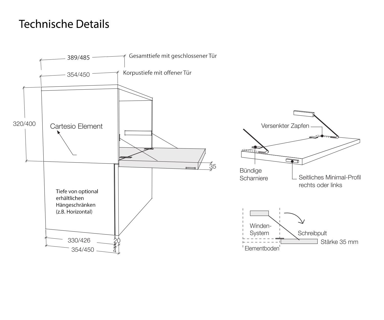 Livitalia Cartesio wandmeubel met bureau Afmetingen schets Livitalia Cartesio wandmeubel met bureau Afmetingen schets