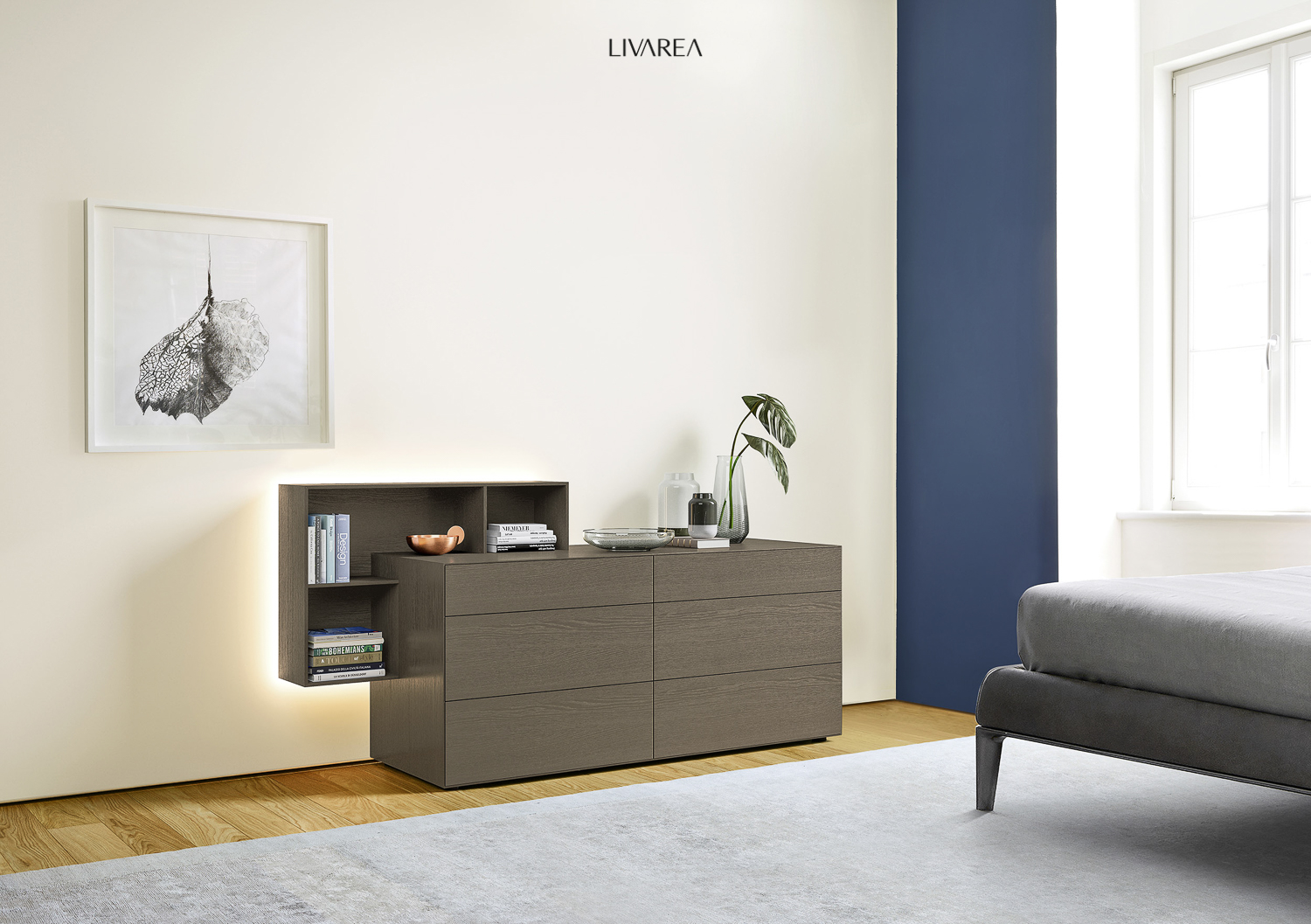 Exclusieve ladekast met open vakken en verlichting Lades in slaapkamer Opbergruimte Exclusieve ladekast met open vakken en verlichting Lades in slaapkamer Opbergruimte