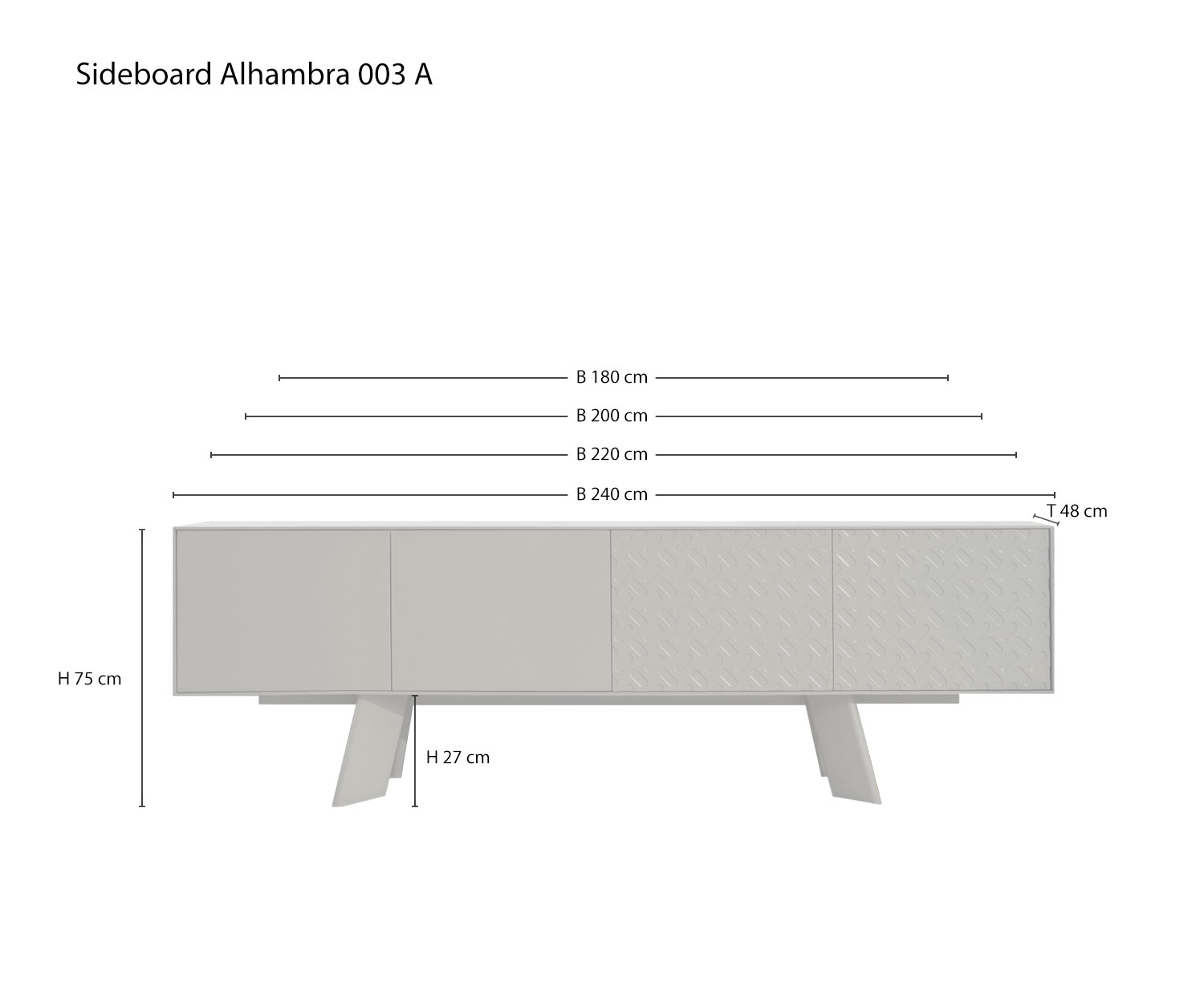 Schets Afmetingen Maten Varianten van al2 Design dressoir Alhambra 003