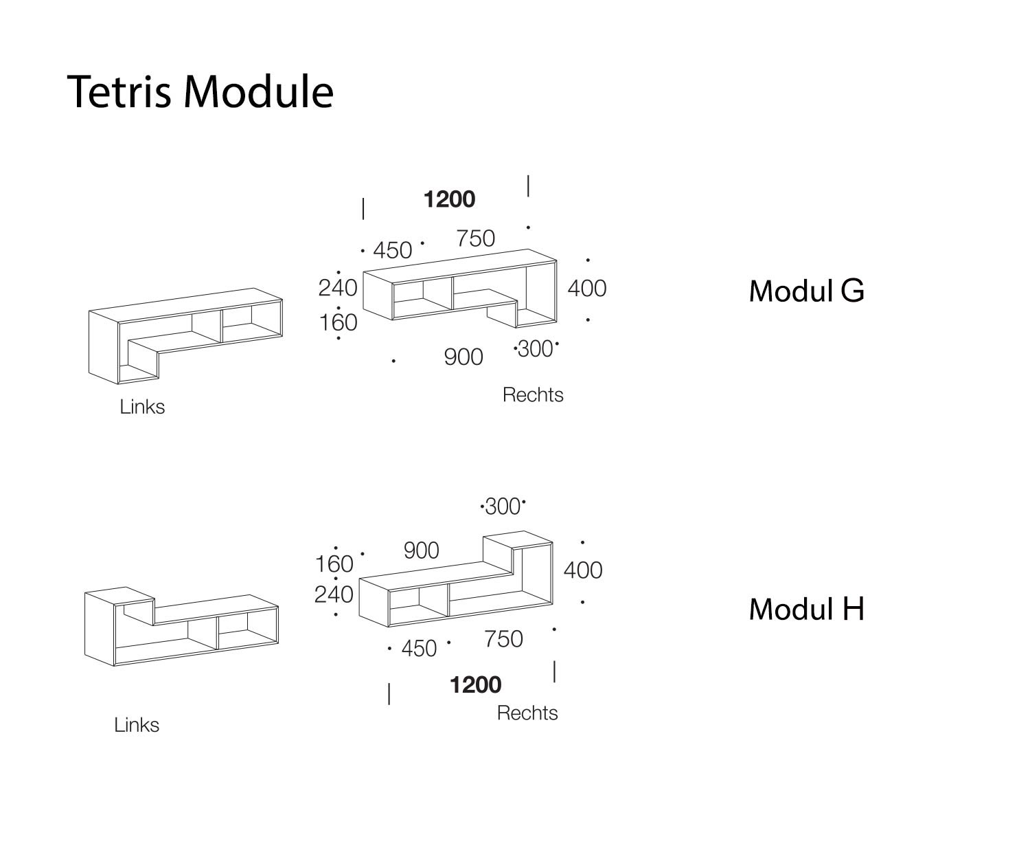 Tetris Designer Plank Modules G en H Schets Afmetingen Tetris Designer Plank Modules G en H Schets Afmetingen