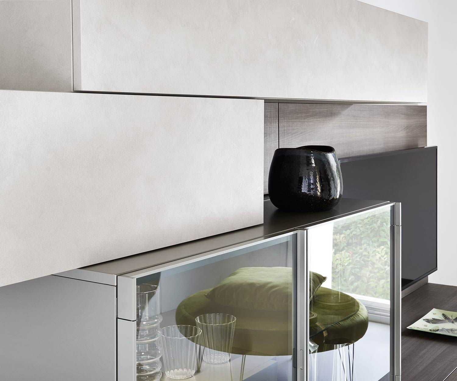 Modern Livitalia Design wandmeubel C35 Detail betonlook vitrinekast Modern Livitalia Design wandmeubel C35 Detail betonlook vitrinekast