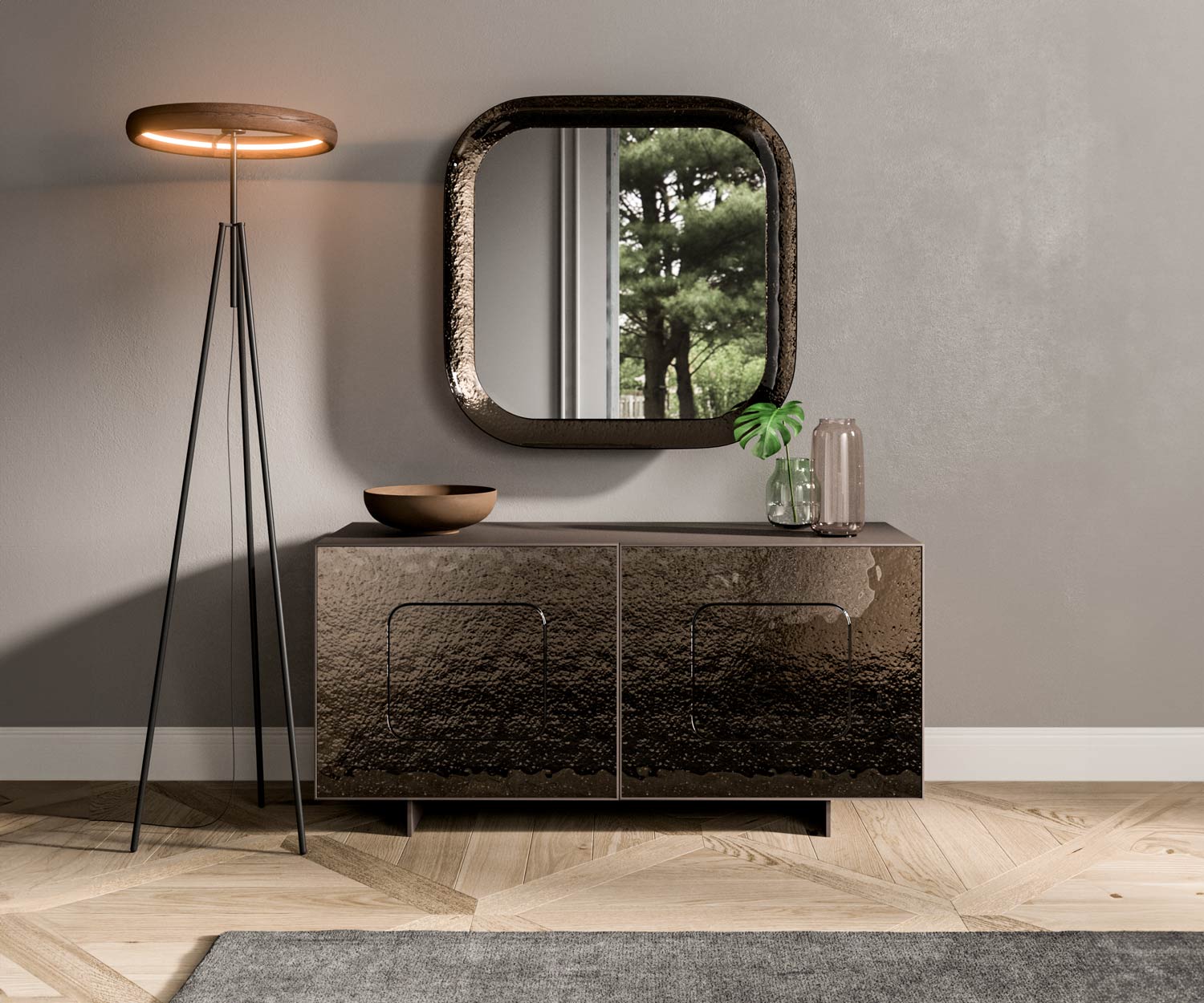 Ozzio Giulia X311 design dressoir met brons goud glas