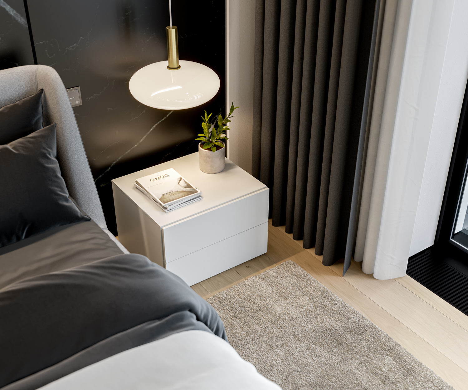 Design nachtkastje wit zonder handgrepen 2 lades Design nachtkastje wit zonder handgrepen 2 lades