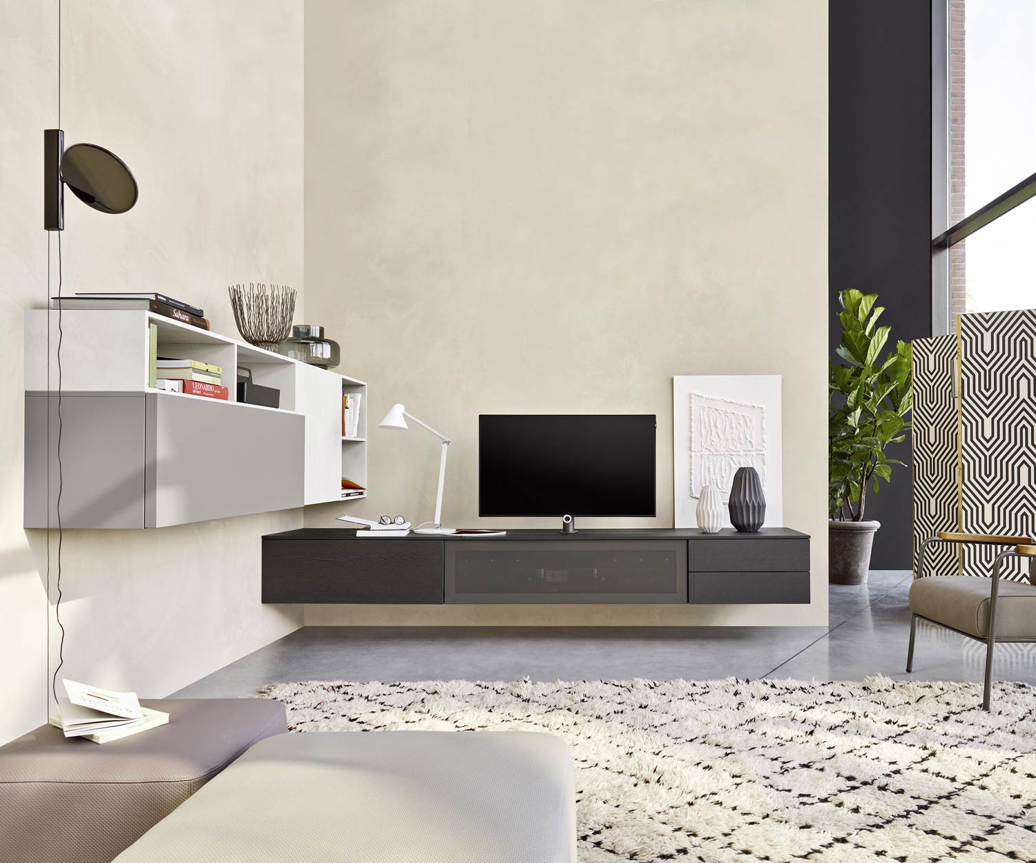 Exclusief Livitalia Design wandmeubel C51 met luidsprekerrooster in bruin mat Exclusief Livitalia Design wandmeubel C51 met luidsprekerrooster in bruin mat