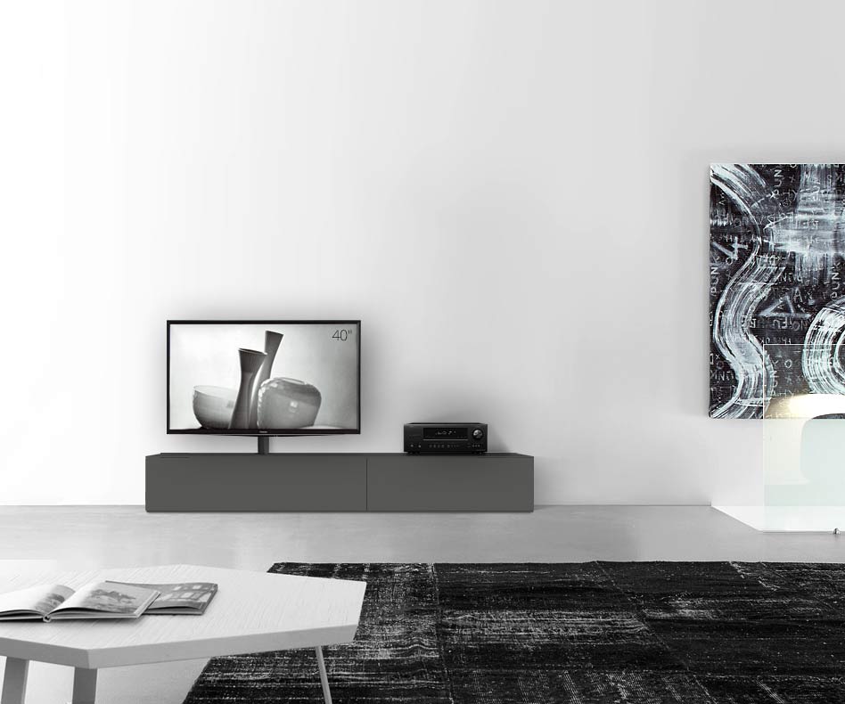Design lowboard configurator met TV-houder basisbreedte 210 33,5 45 links mat donkergrijs Design lowboard configurator met TV-houder basisbreedte 210 33,5 45 links mat donkergrijs