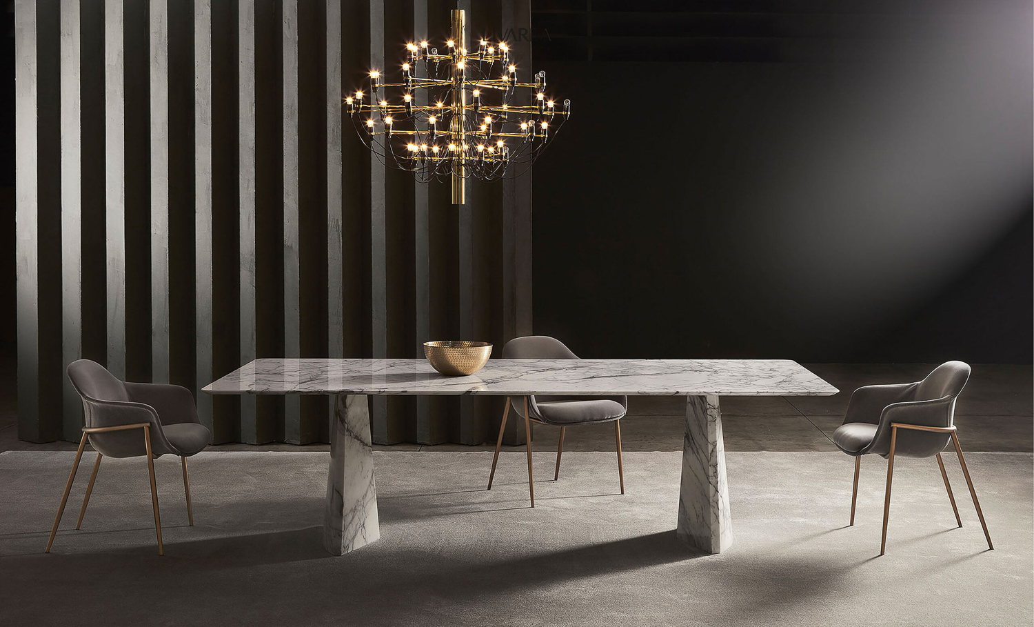 Luxe marmeren eettafel rechthoekig voor eetkamer op 2 poten Luxe marmeren eettafel rechthoekig voor eetkamer op 2 poten