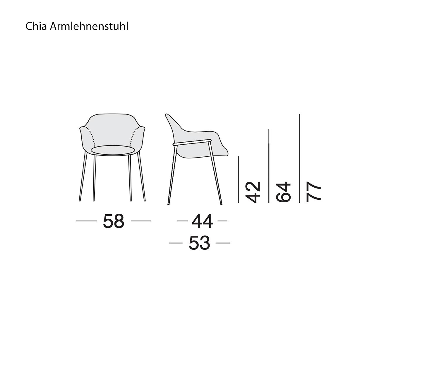 Schets Afmetingen Maten Design fauteuil Chia