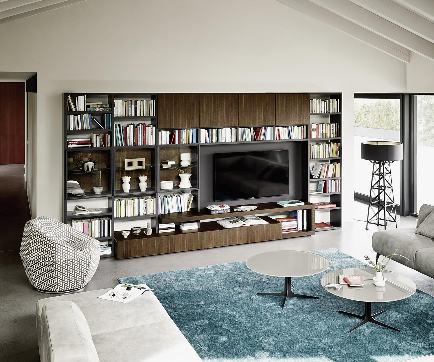 Moderne Livitalia Design boekenkast C58 met glazen deuren Moderne Livitalia Design boekenkast C58 met glazen deuren