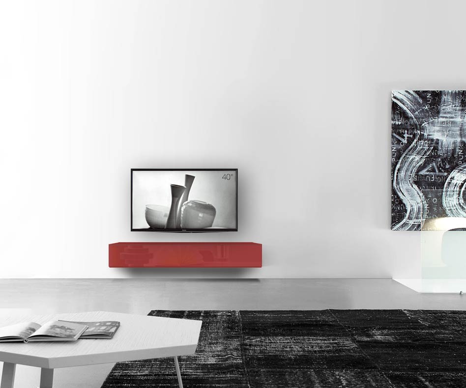 /Design lowboard wand B150 H25 5 glanzend rood /Design lowboard wand B150 H25 5 glanzend rood