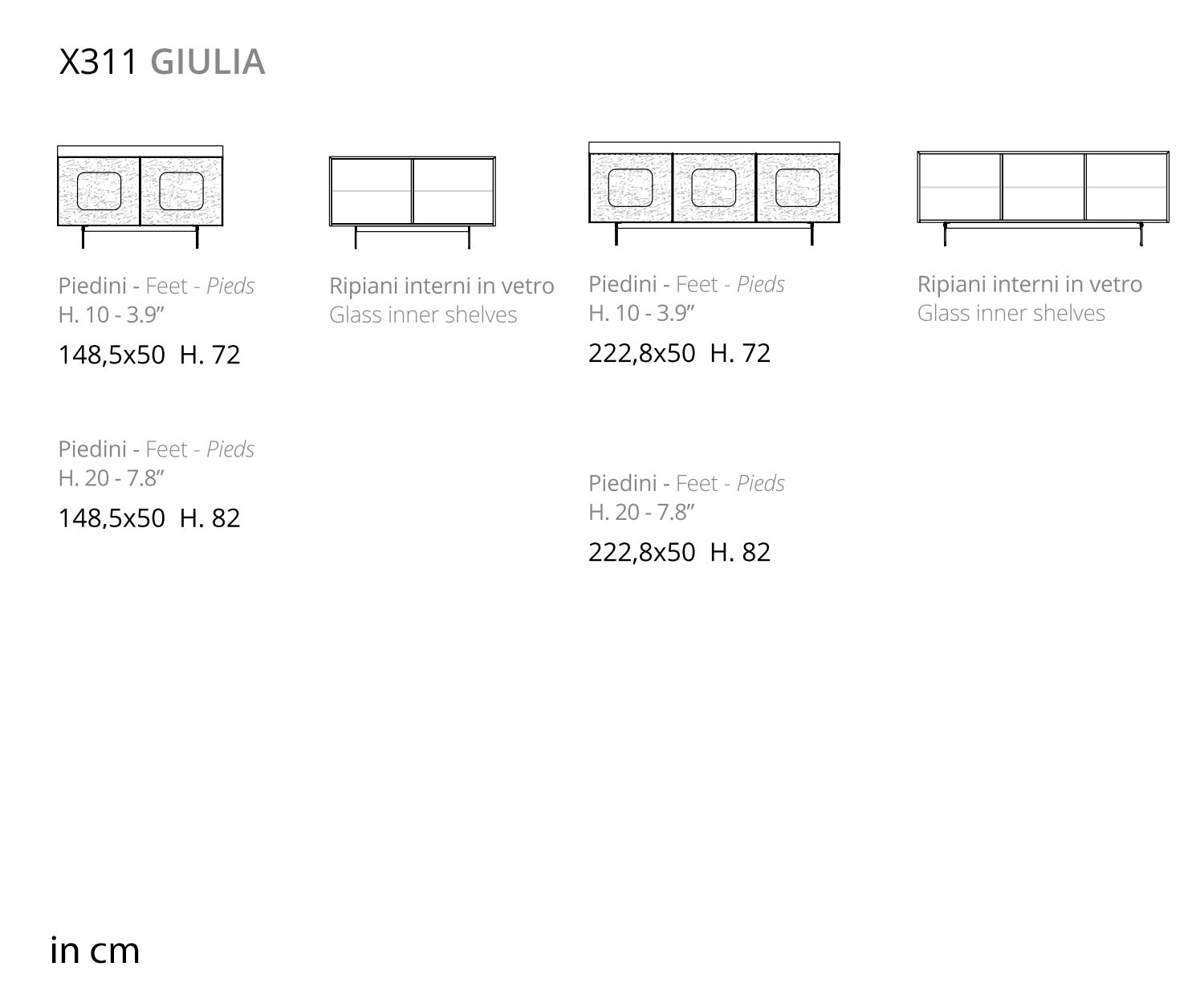 Ozzio Giulia X311 design dressoir met zilveren glazen front