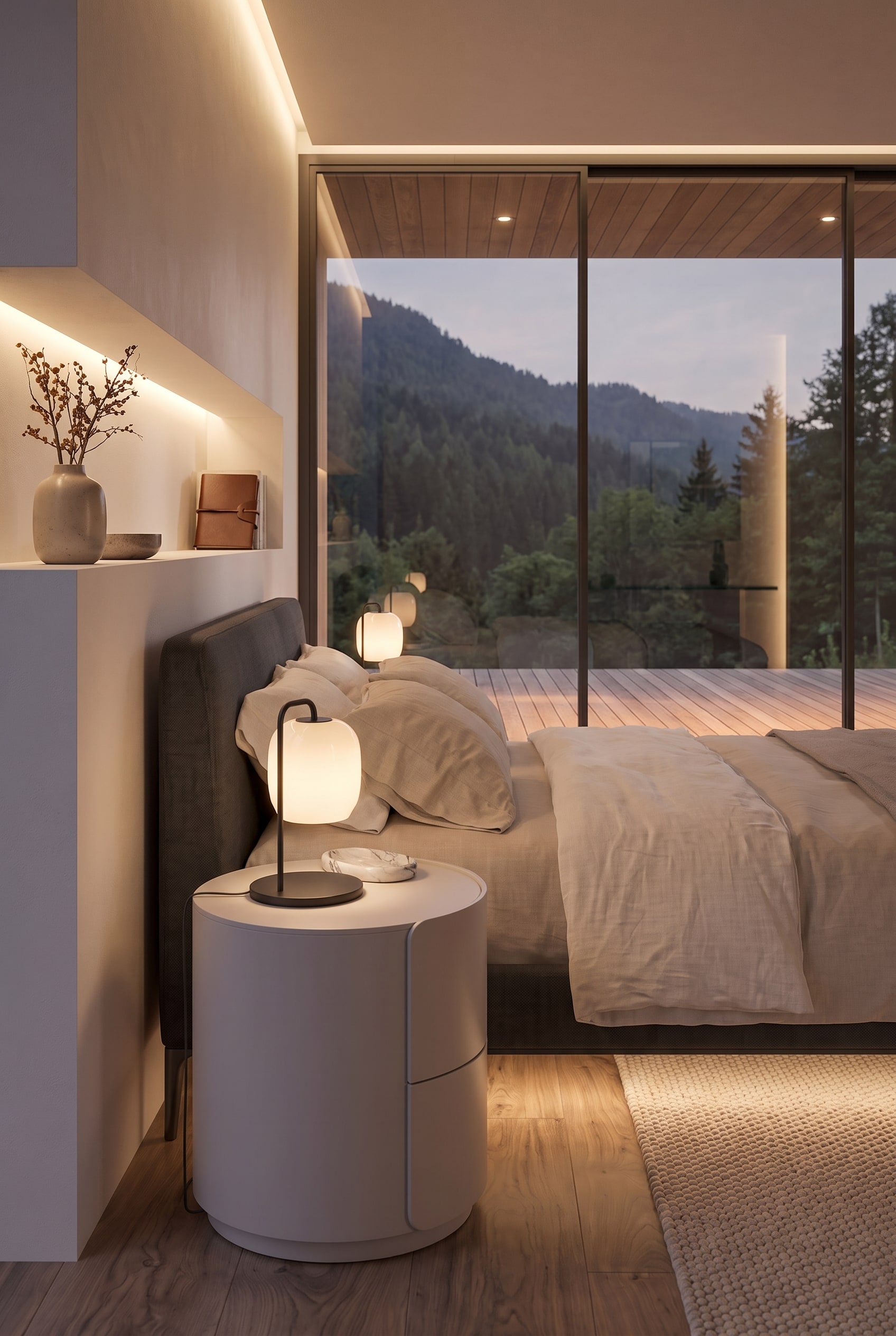 Schlafzimmer runder Nachttisch Curved Design