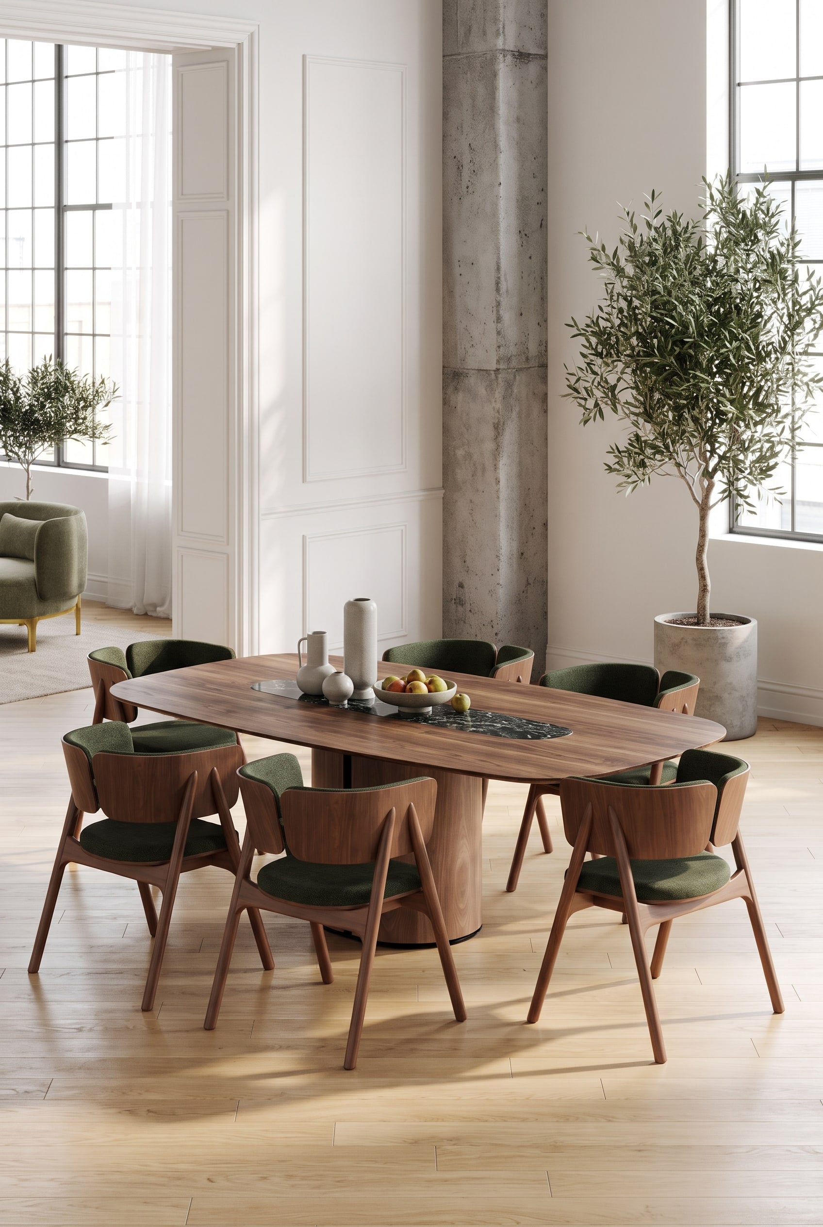 Loft Esszimmer mit massivem Nussbaum Esstisch Loft Esszimmer mit massivem Nussbaum Esstisch