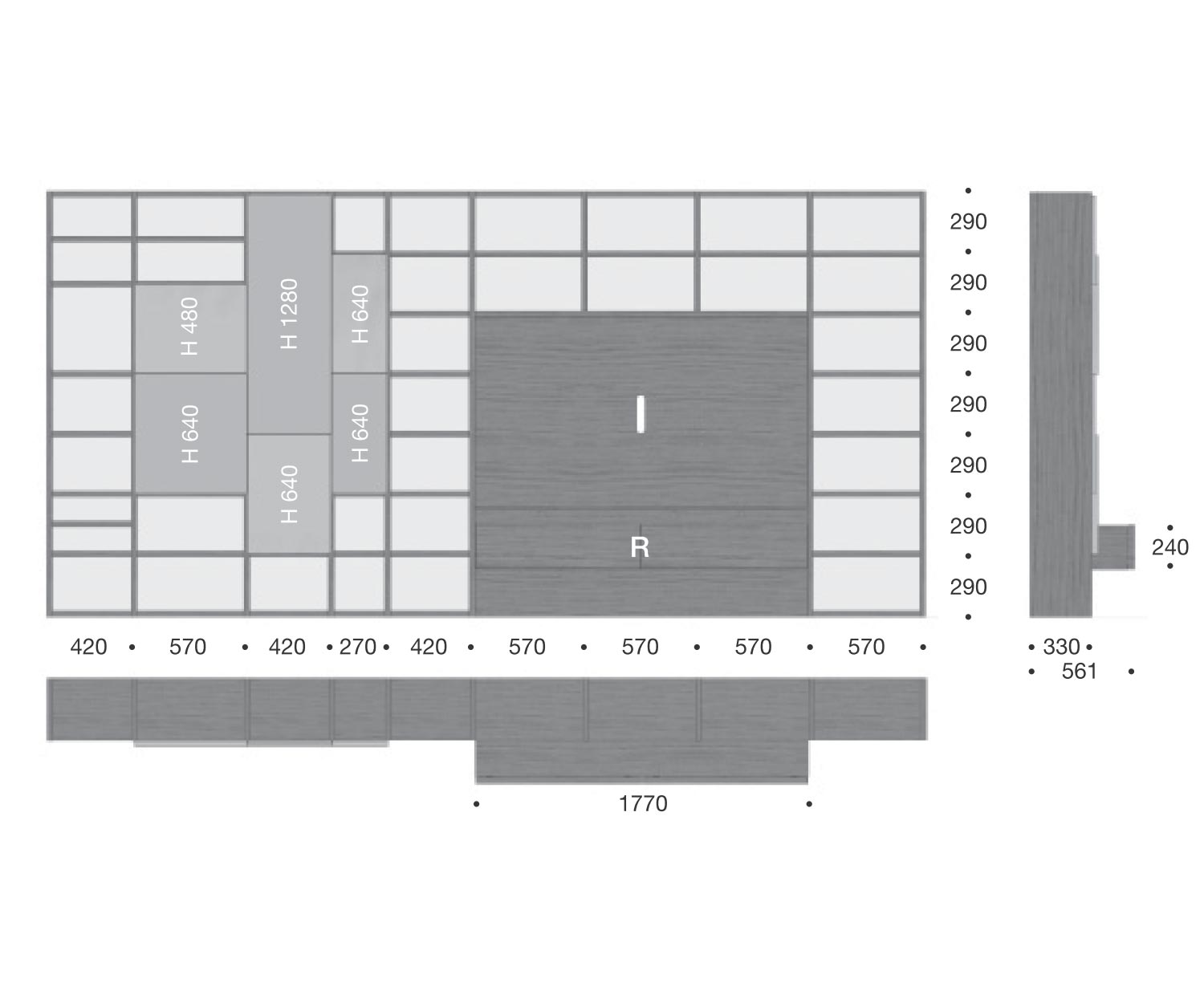 Design boekenkast C54 Afmetingen Schets Maten Design boekenkast C54 Afmetingen Schets Maten
