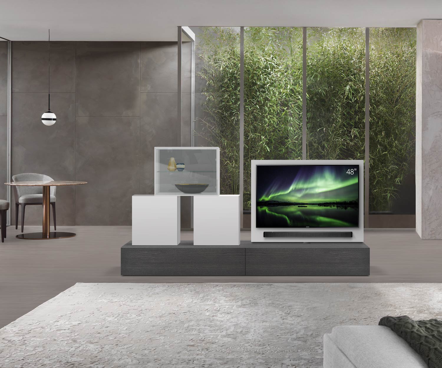 Livitalia Roto design lowboard ruimteverdeler met draaibaar TV-paneel B120 50 H33 D56 EiGr B120li mBox Livitalia Roto design lowboard ruimteverdeler met draaibaar TV-paneel B120 50 H33 D56 EiGr B120li mBox