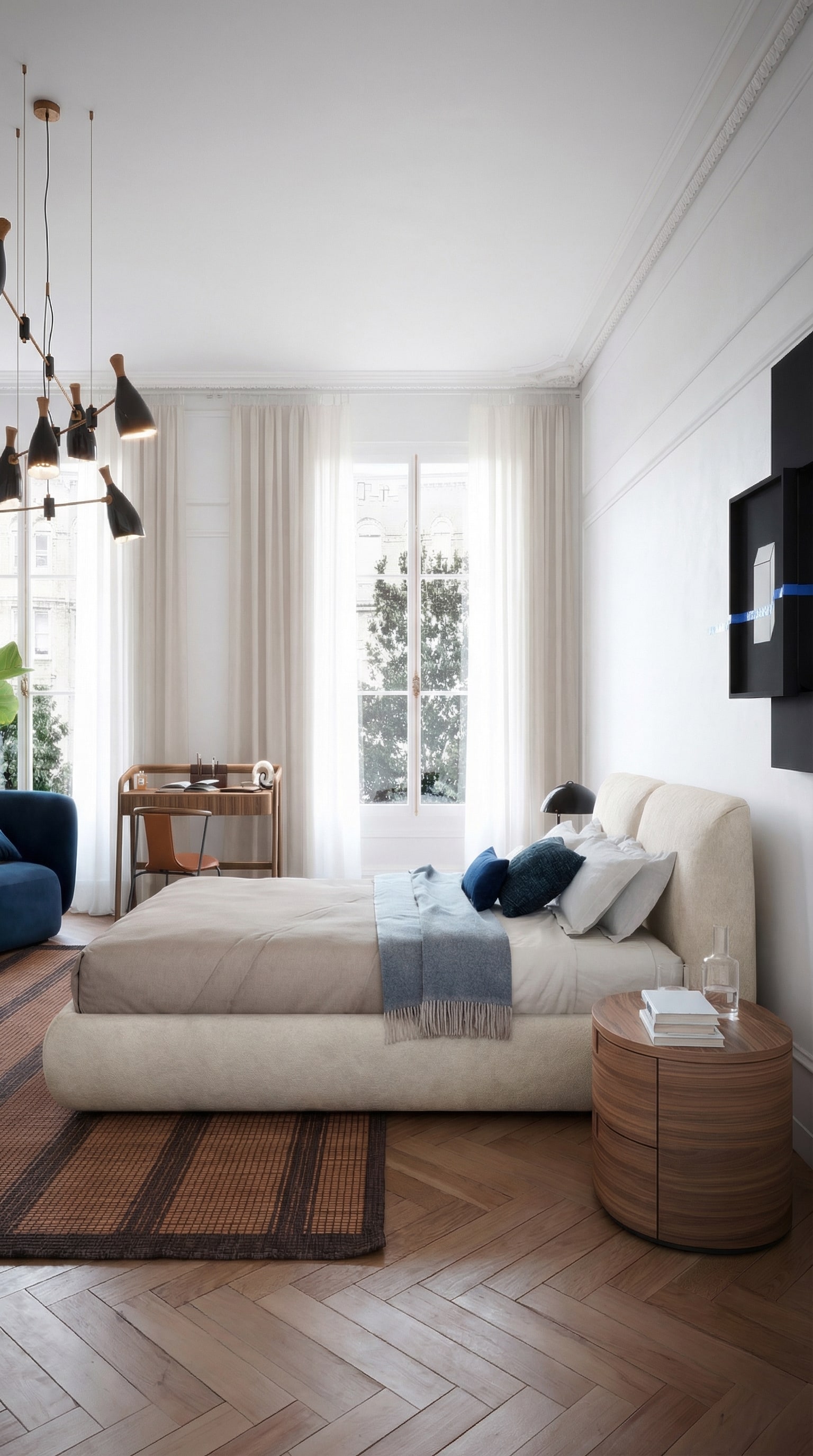 Novamobili Gestoffeerd Bed Midnight met zachte contouren in de lichte slaapkamer Novamobili Gestoffeerd Bed Midnight met zachte contouren in de lichte slaapkamer