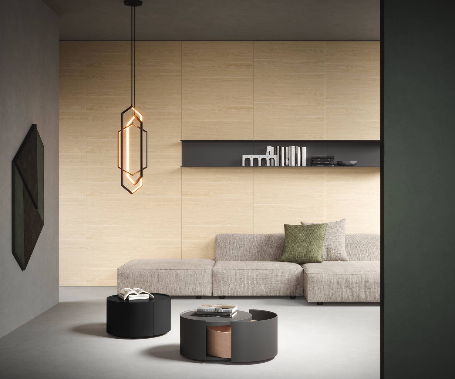 Donkergrijze Novamobili Allout bijzettafel in de woonkamer Donkergrijze Novamobili Allout bijzettafel in de woonkamer