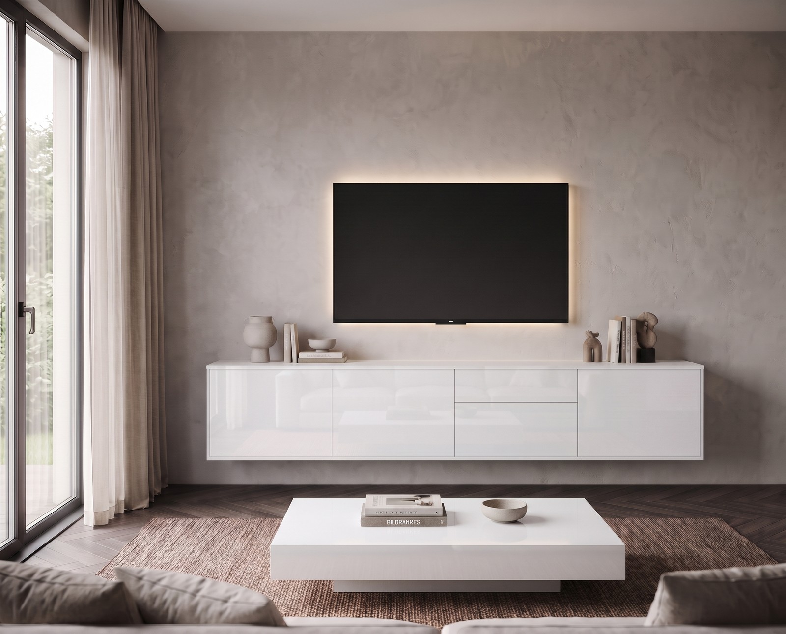 Livitalia TV-Sideboard Spaziora in Schwarz Hochglanz, B 240 cm, hängend im Wohnzimmer Livitalia TV-Sideboard Spaziora in Schwarz Hochglanz, B 240 cm, hängend im Wohnzimmer