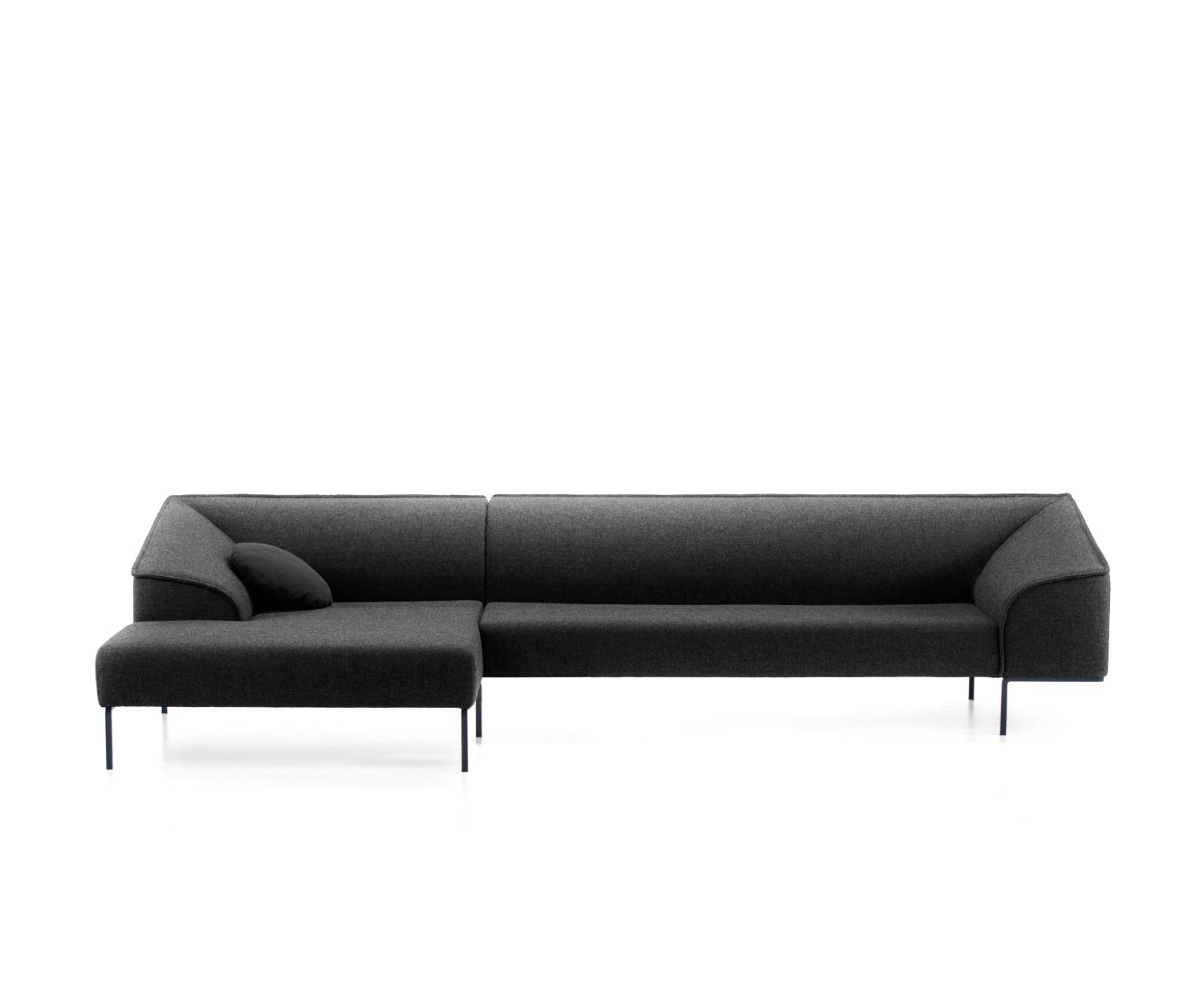Seam bank in donkergrijs als hoekbank met chaise longue links Seam bank in donkergrijs als hoekbank met chaise longue links
