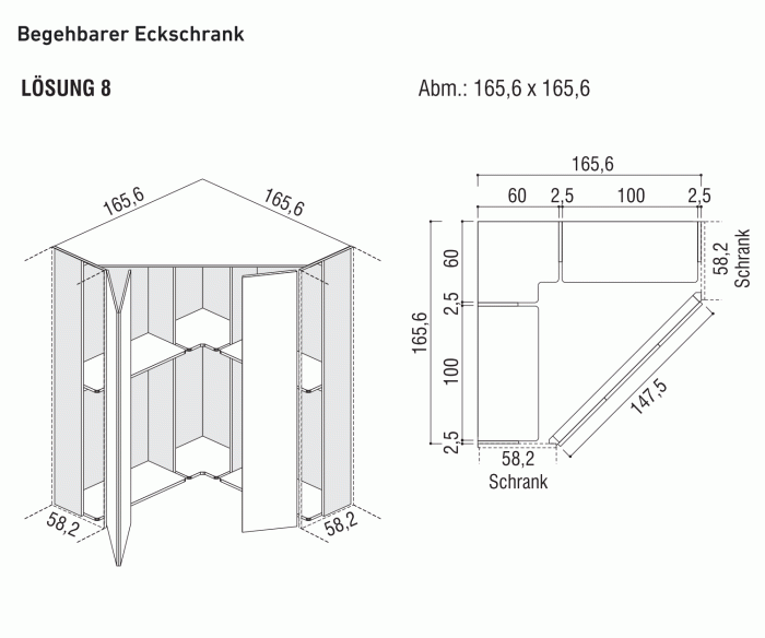 Inloophoekkast Alfa YNCA 165x165 cm