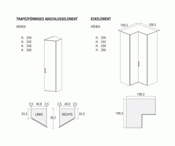 Alfa YNCA design hoekelement 109x109 cm van Novamobili
