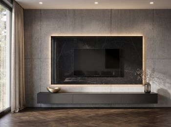 Novamobili TV Paneel Keramik Schwarz Hochglanz (Light Stone Nero), B 240 cm, mit LED-Beleuchtung